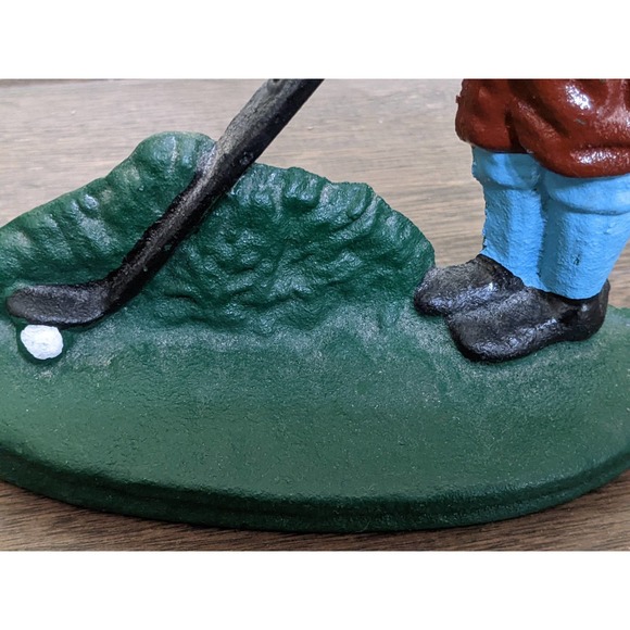 Vintage Cast Iron Golfer Door Stop Bookend Victorian Painted Golfing Golf heavy - Picture 6 of 6